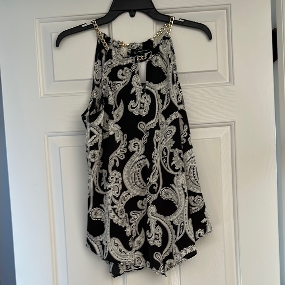 INC International Concepts Asymmetrical Black and White Sleeveless Tank Top